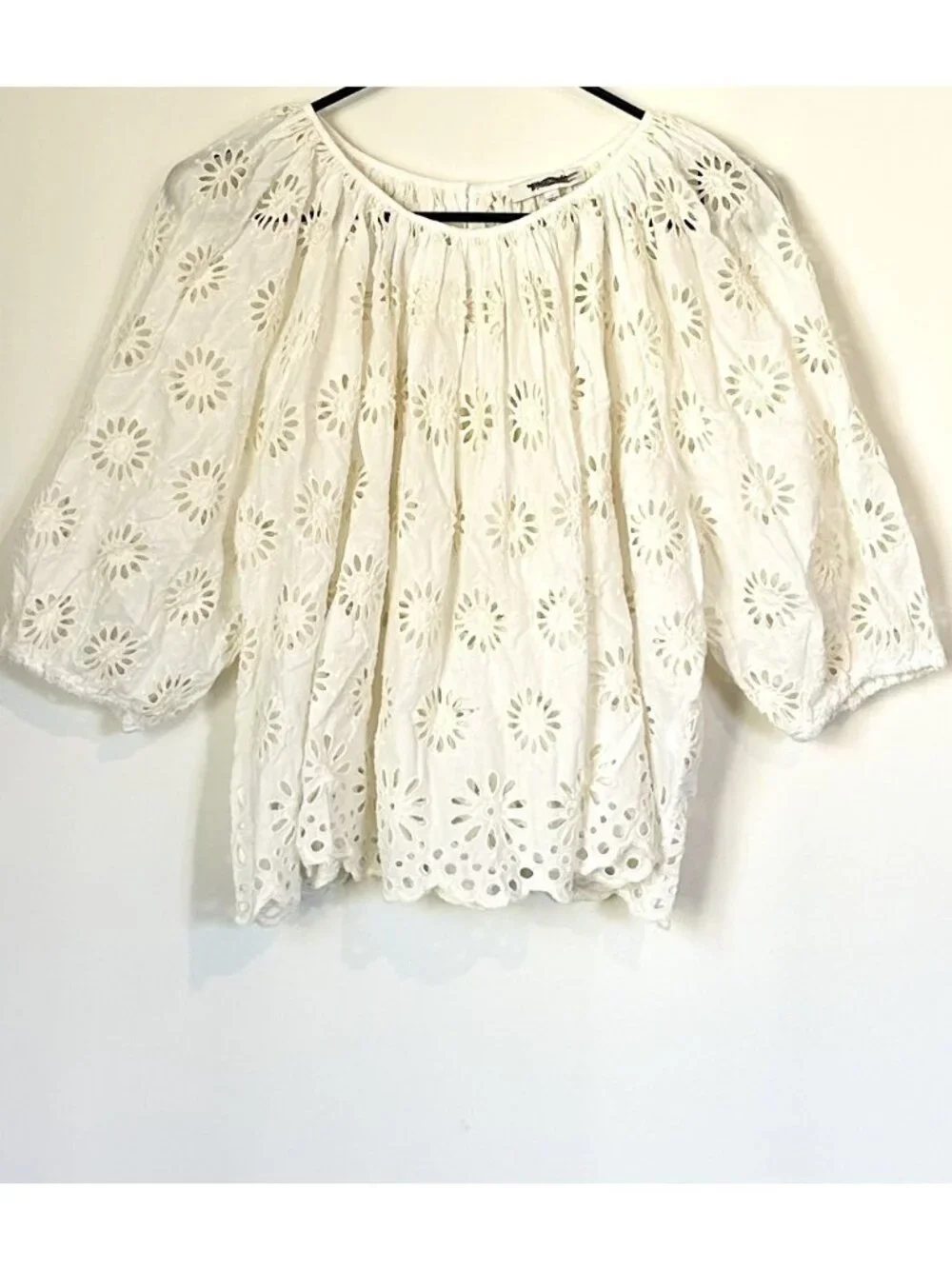 NWT Madewell Embroidered Shirred Puff-Sleeve Top - Size: Medium